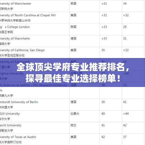 全球頂尖學(xué)府專業(yè)推薦排名，探尋最佳專業(yè)選擇榜單！