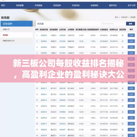 新三板公司每股收益排名揭秘，高盈利企業(yè)的盈利秘訣大公開！